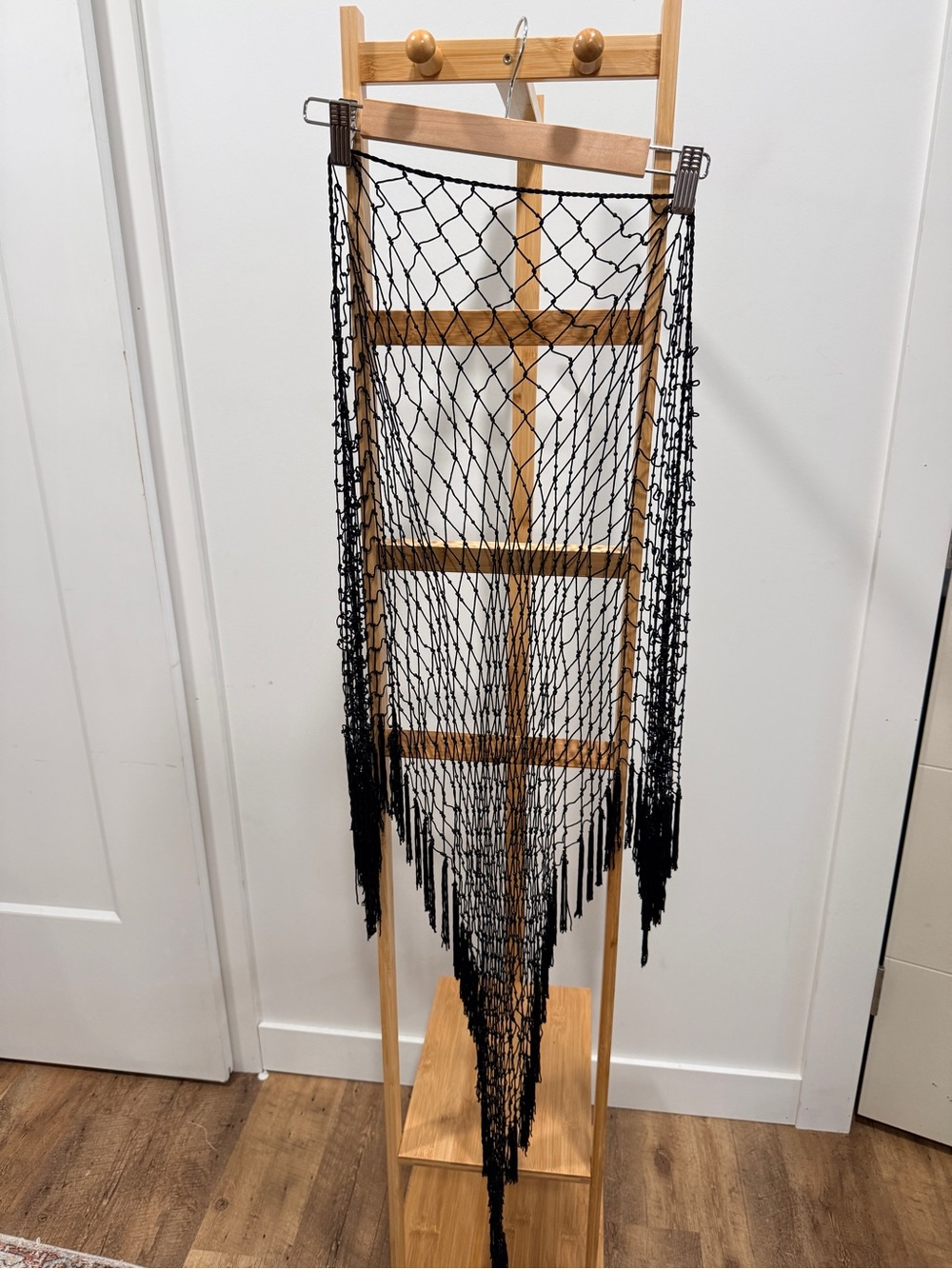 Black Crochet Fringe Shawl